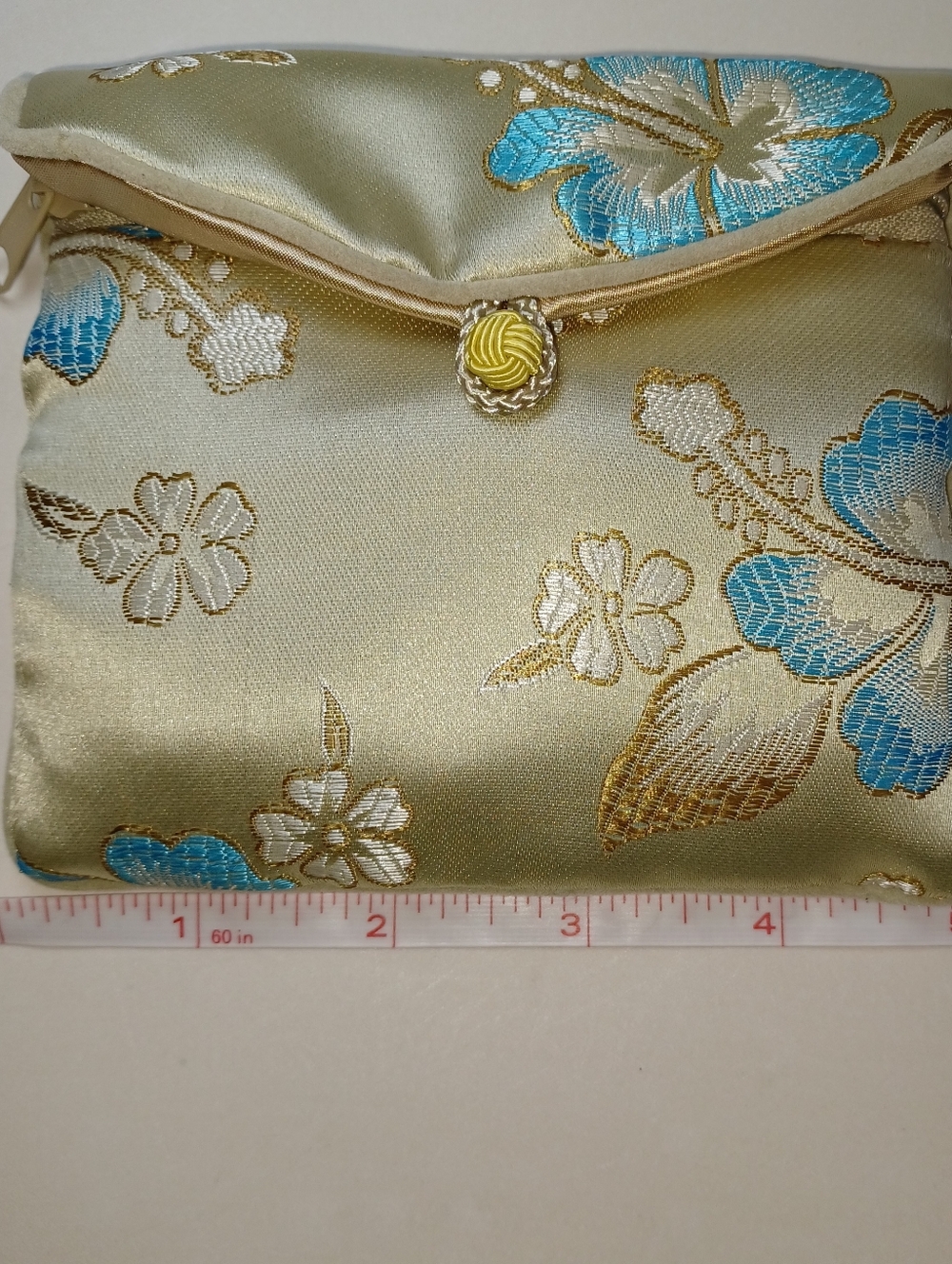 Honora Collection Beautiful Floral Satin Zipper Jewlry Pouch Bag Button Closure